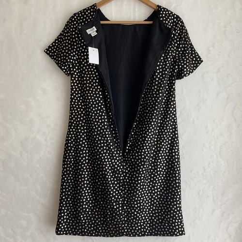 J. Crew Black Gold Metallic Heart Print Short Sleeve Shift Dress Women’s 4 NWT - Picture 9 of 11