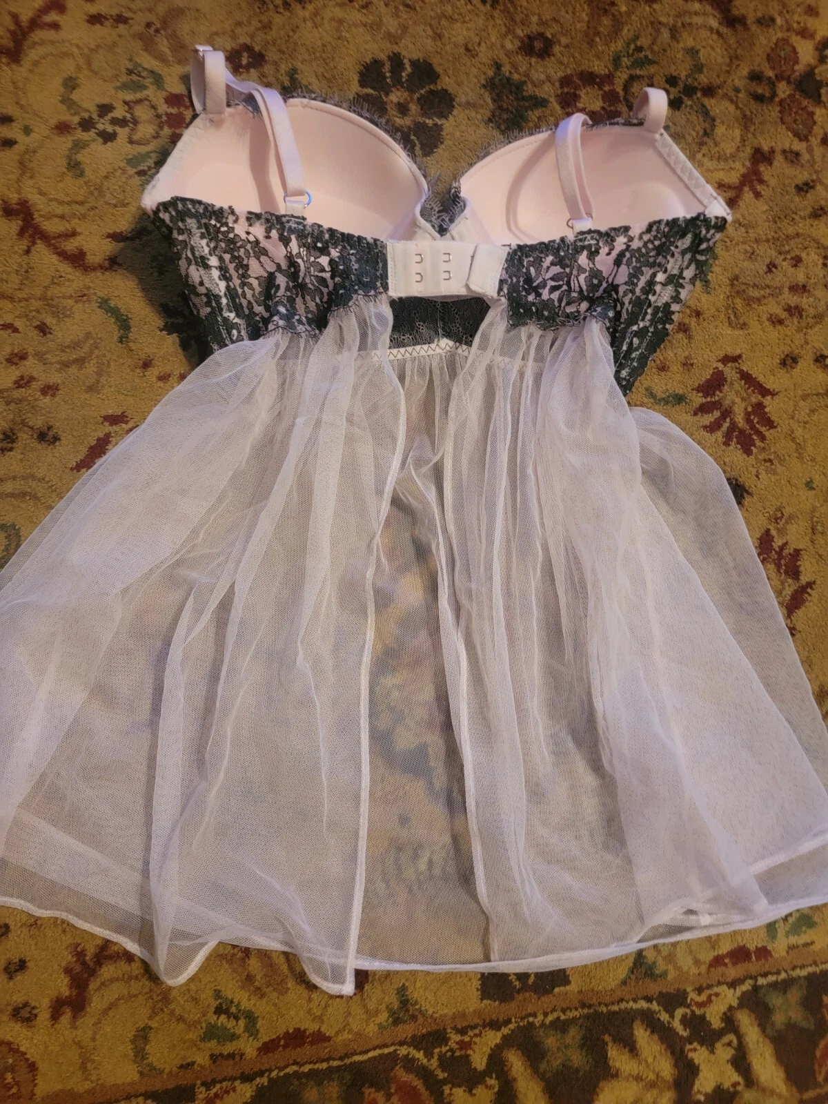 UNDERCOVER Abito tulle rosa Victoria's Secret cravatta da notte push up TAGLIA 32D V DAY!