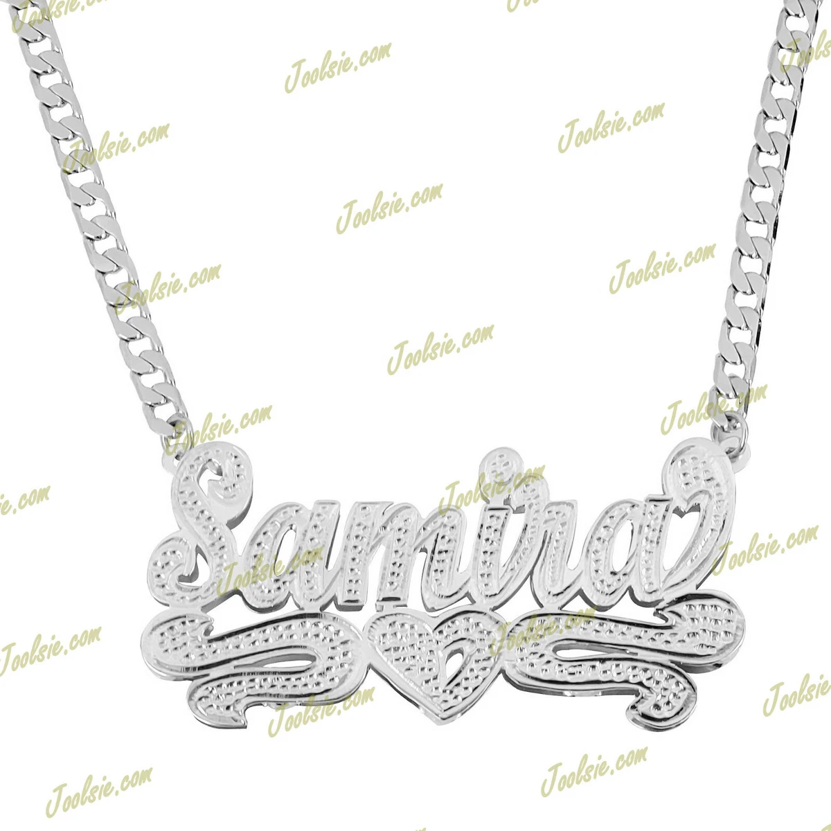 PERSONALIZED SILVER 3D DOUBLE PLATED SCRIPT NAME PLATE NECKLACE