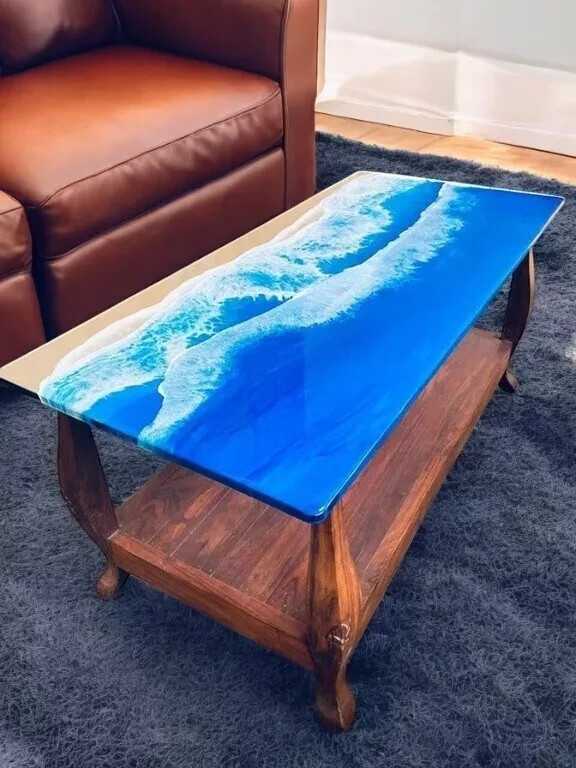 Custom Epoxy Resin River Table - Wood and Epoxy Combination - Modern Wood Tables-image