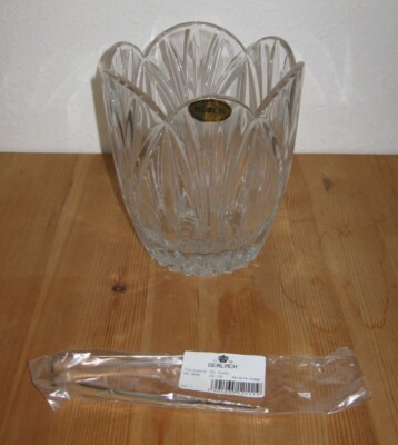 Block Hand-cut Leaded Crystal Wyndham Ice Bucket / Wine Cooler with Tongs, NIB