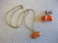 HALLOWEEN Jack O Lantern Pendant Necklace Fun Smiling Pumpkin Clip Earrings