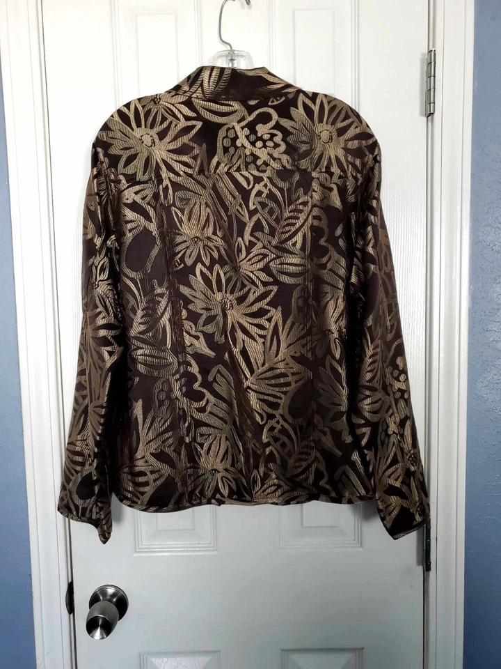 Женский блейзер Chico's размер 2 из шелковой смеси с цветочным рисунком праздничная куртка - Изображение 4 из 4