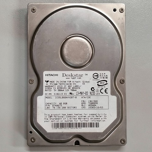 Hitachi Deskstar 40GB 3.5" IDE HDD ATA/133 7200RPM 2MB IC35L060AVV207-0 07N9673 - 第 1/10 張圖片