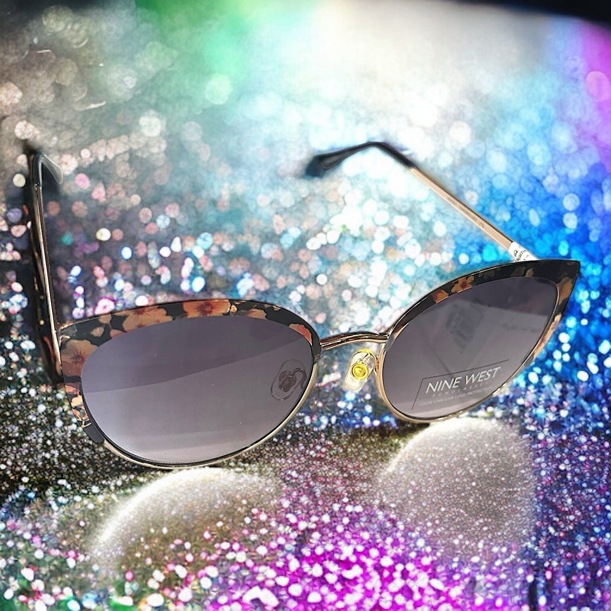 NINE WEST Metal Cateye floral-rim Sunglasses with Enamel New With