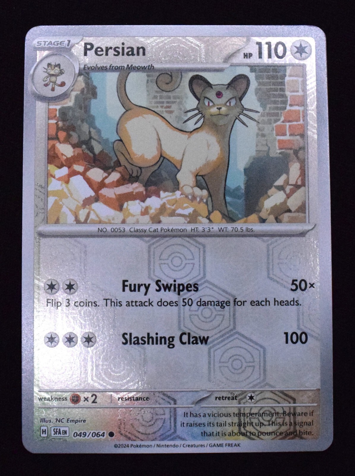 Pokemon TCG Persian 049/064 2024 Shrouded Fable Reverse Holo Common Card - NM