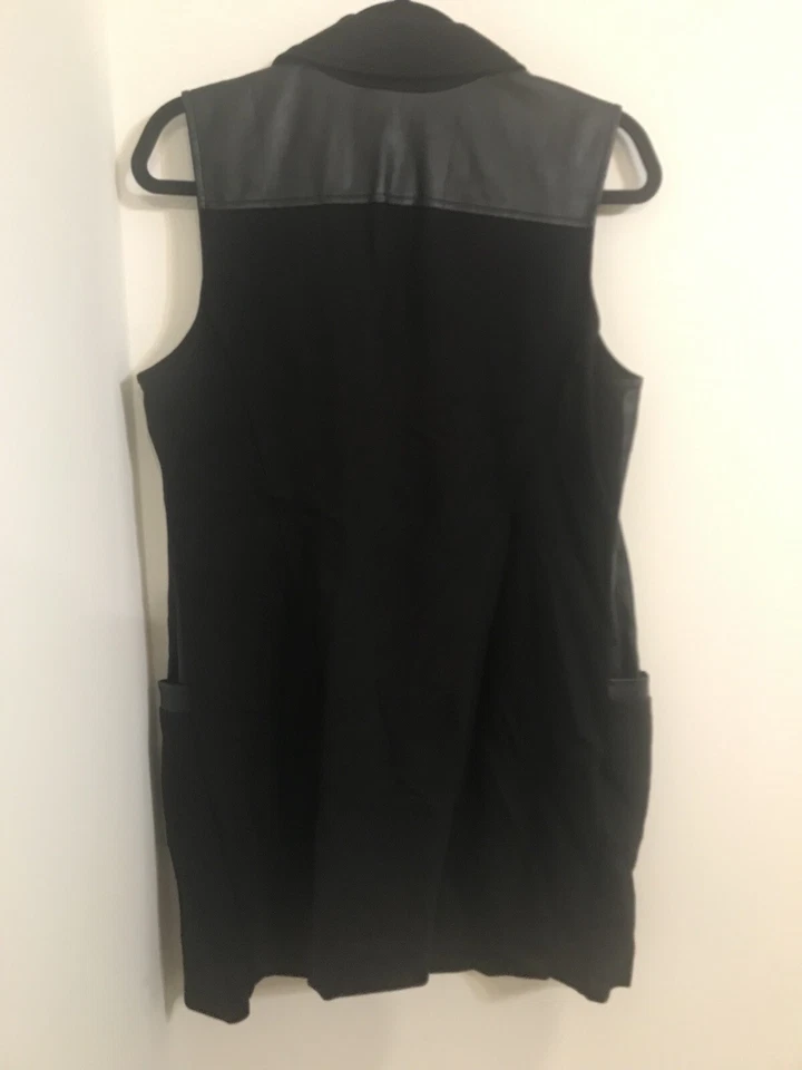 GILI Black Faux Leather Knit Combo Sleeveless Long Vest Size 14 Pockets - Image 4 of 4