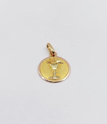 Médaille Religieuse Collier Or Rose 18k Vintage - Calice Et Ciboire Ciselé, Occasion