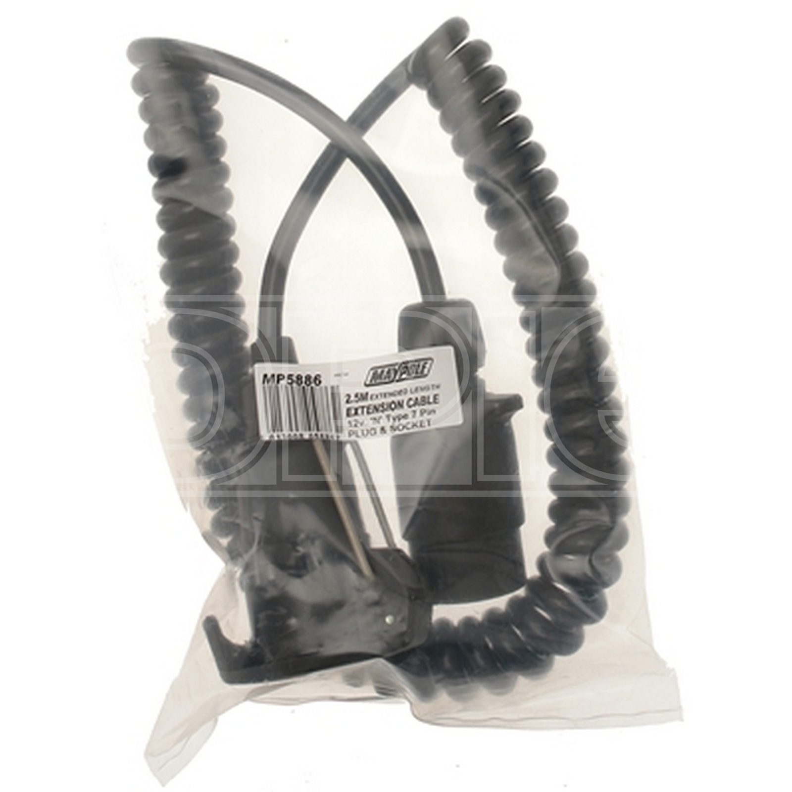 Curly Extension Lead Plug to Socket - 12N - 7-Pin - 2.5m - Maypole 5886