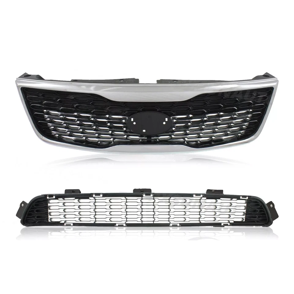 Front Chrome Upper Lower Grille Black Bumper Grill For Kia Sorento 2014 2015 - Image 2 of 4