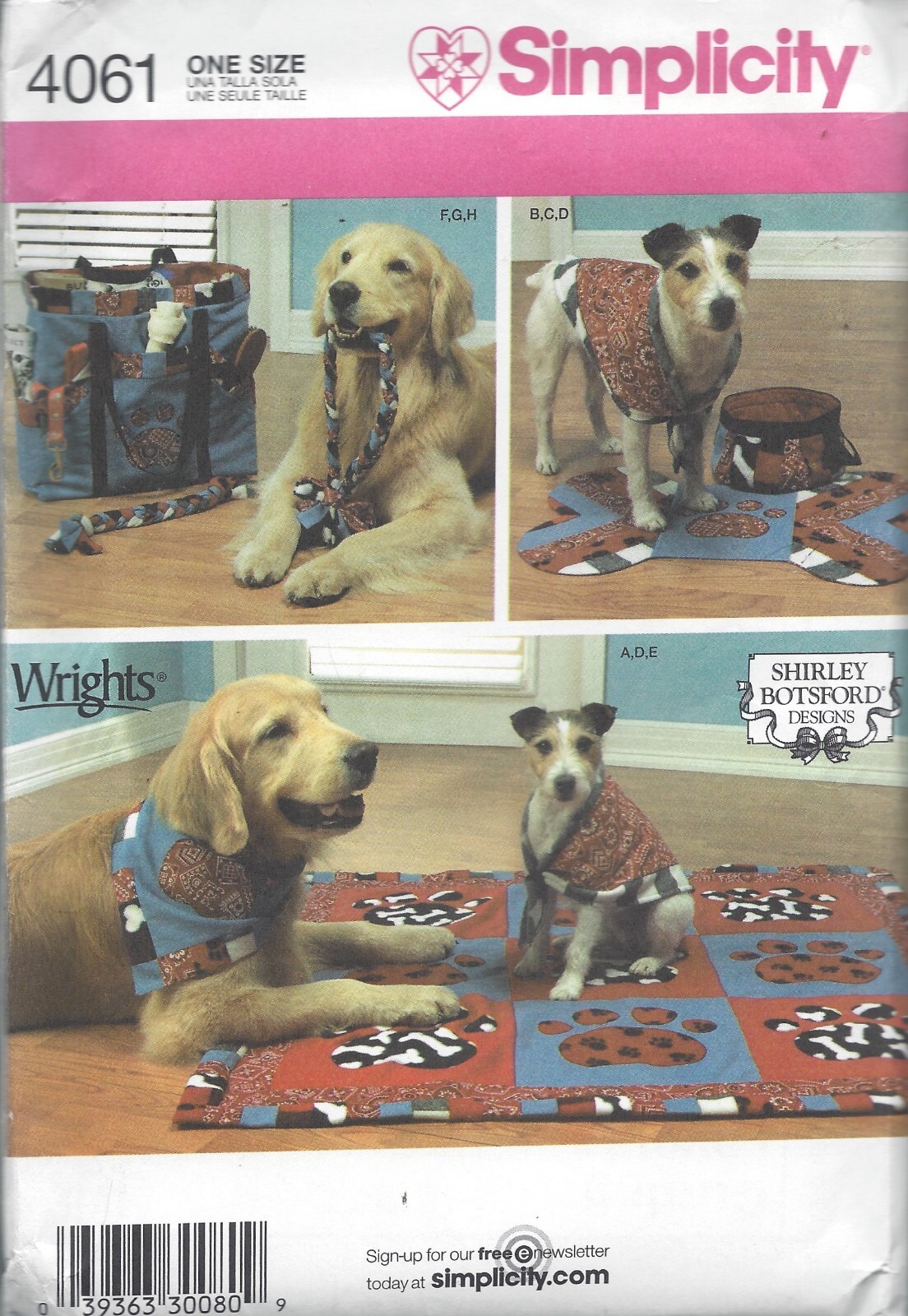 Accessori per cani Simplicity 4061 - coperta, ciotola e tappetino, sciarpa, borsa, modello giocattoli