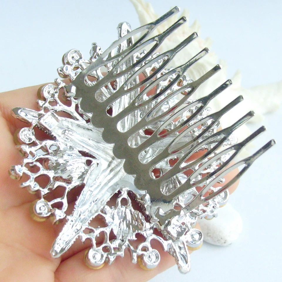 Wedding Bridal 3.15" Pearl Clear Austrian Crystal Starfish Hair Comb 06412C1 - Image 4 of 4