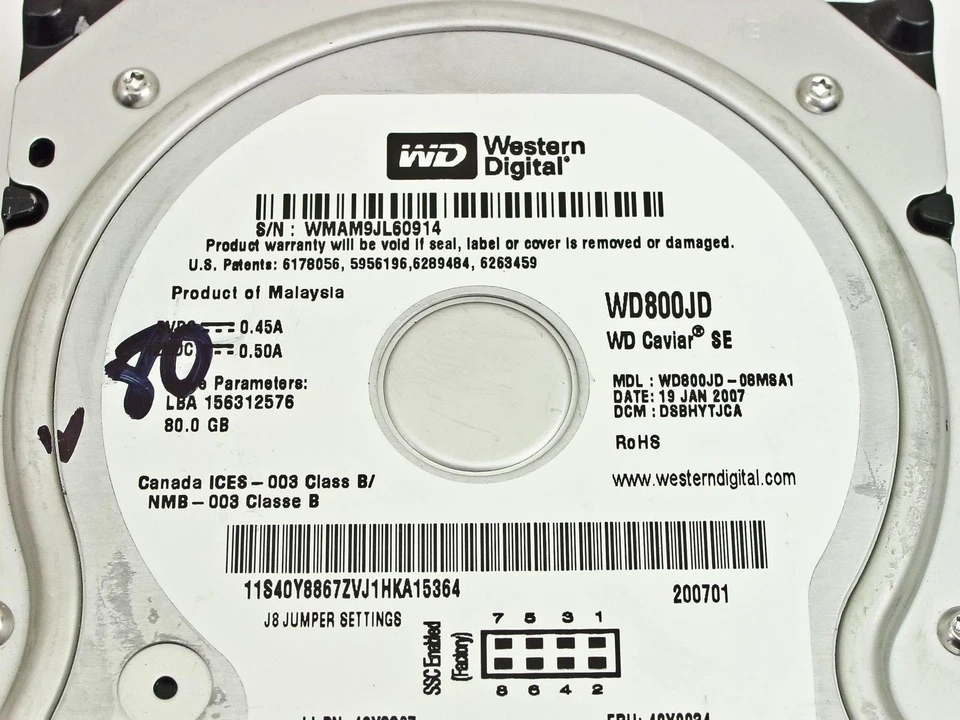 IBM 40Y9034 80GB 3.5" SATA Hard Drive - Western Digital WD800JD-08MSA1 - Image 3 of 4