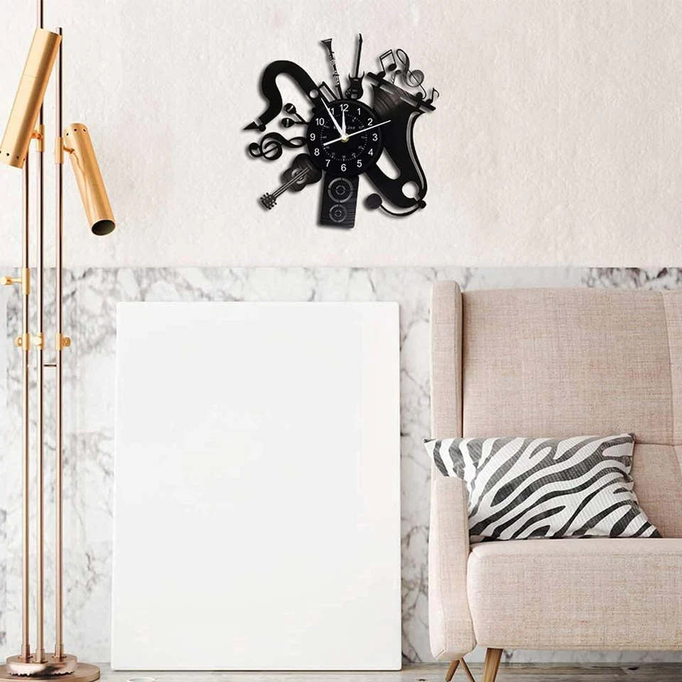 Reloj de pared de música decoración del hogar instrumento musical discos de vinilo relojes regalo para hombres Foto 4 de 4