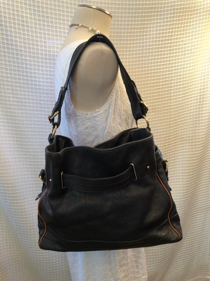 Сумка/сумка с короткими ручками Schuler & Sons Philadelphia Hobo черная кожа с коричневой рантовой отделкой - Изображение 4 из 4