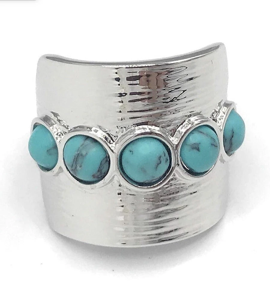 Lia Sophia "Puddle Jumper" Genuine Turquoise Stones Silver Tone Ring Size 5 - Image 2 of 3