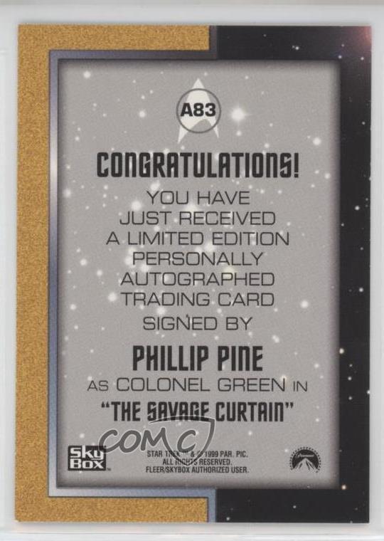1999 Skybox Star Trek: The Original Series Season 3 Phillip Pine as Auto tj1 - Picture 2 of 3
