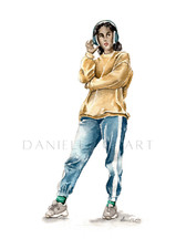 Watercolour Girl with Headphones Fashion Print - fashion illustration artwork
