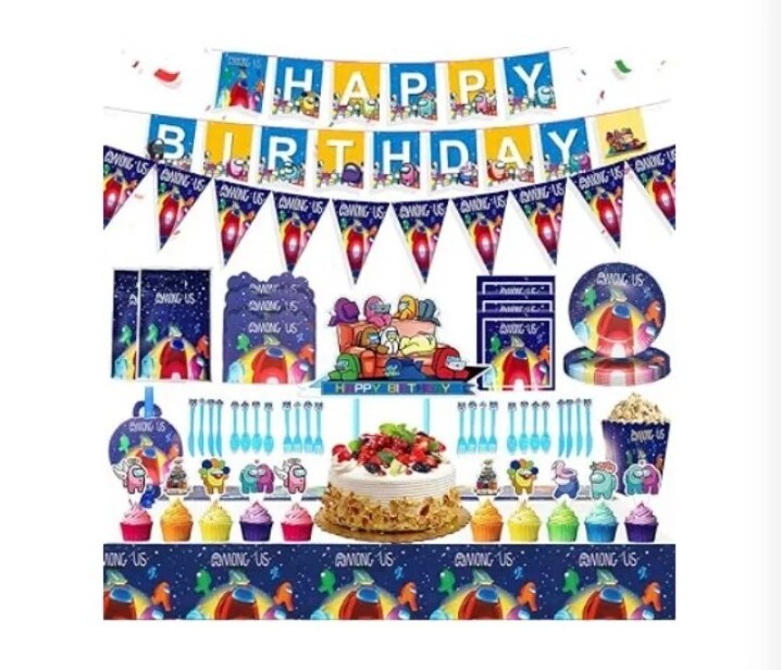 Among Us 20 Kids Party Supplies Birthday Decorations Set Plates Balloons Banner 