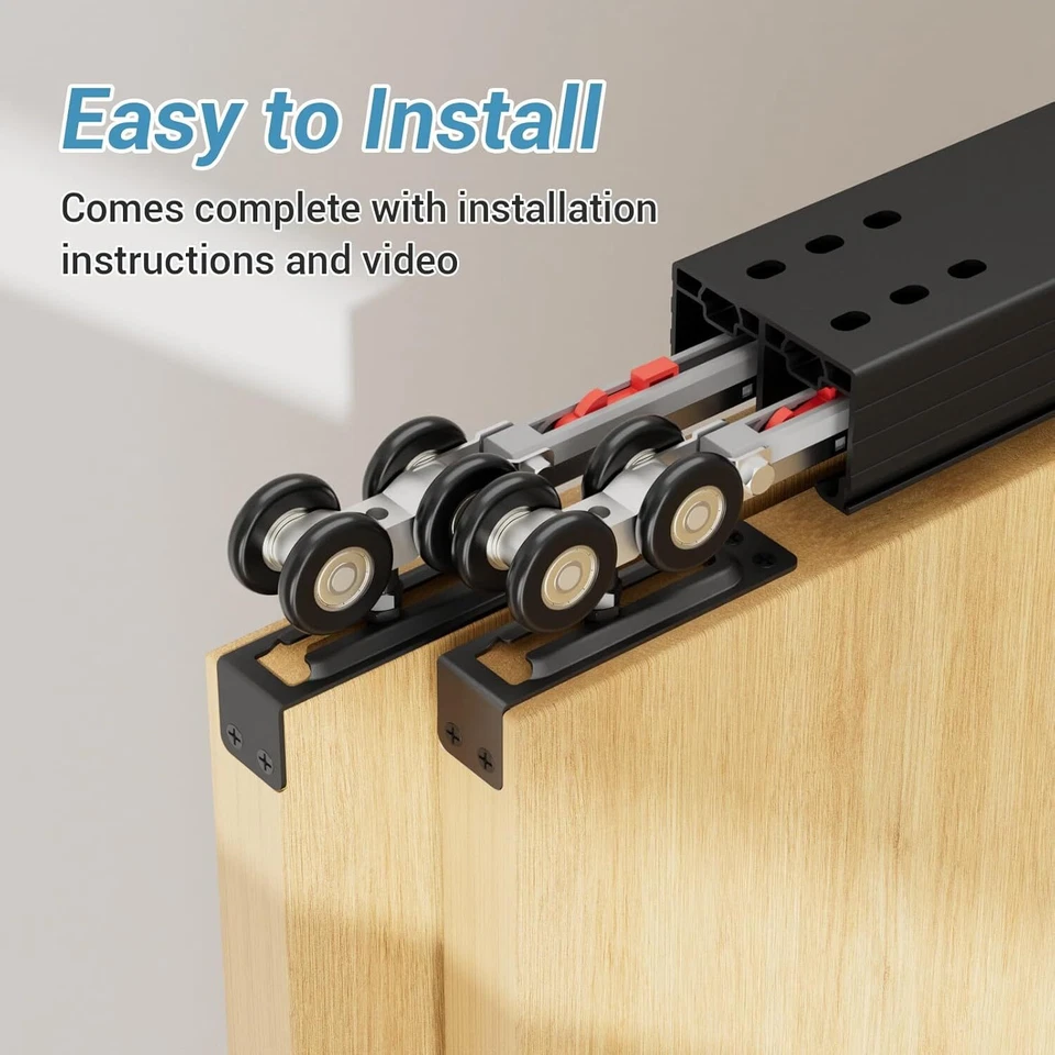 Комплект направляющих для дверей раздвижного шкафа 6 футов высокопрочные обходные дверные фурнитуры для 2 дверей - Изображение 4 из 4