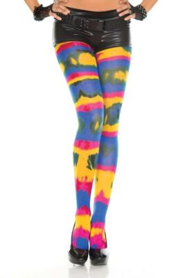 FUNKY sexy MUSIC LEGS opaque RAINBOW tie DYE striped TIGHTS pantyhose STOCKINGS