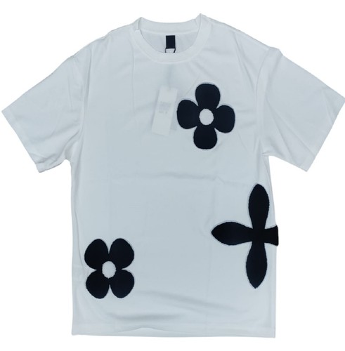 Men’s Designer T-Shirt With Black Flower Patch Print Top Casual Streetwear Shirt - Picture 8 of 8