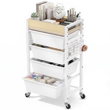 5 Tier Rolling Cart with Drawers, Plastic Drawer Storage Craft Cart with Pegb...