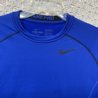 Nike Pro Combat Shirt Mens L Blue Dri-Fit Hyperwarm Fitted