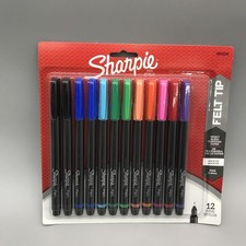 Sharpie Felt Tip Pens, Fine Point Pens 0.4mm , 12 Count, Assorted Colors New