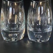2 Clear Blown Art Glass Bubble in Heavy Base Tumblers Weighted 5"H Studio Discon