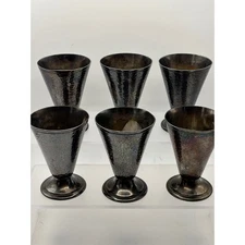 Set of 6 Reed & Barton 12 Hammered Silver Plate Cordial Goblets Glasses Vintage