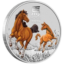 Australia 1 dollaro 2026 anno lunare del cavallo 1 oz argento 9999 color FDC