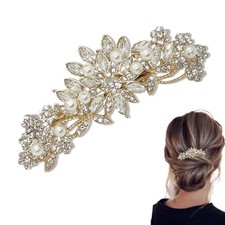 NIIIYTYB Gold Bridal Hair Accessories Clip Crystal Rhinestone and Pearl
