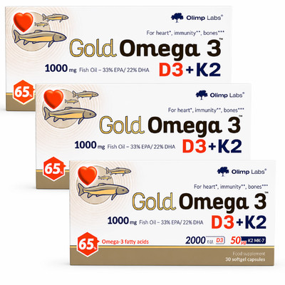 3er Pack GOLD OMEGA 3 D3+K2   3x30 = 90 Kapseln   Herz, Knochen & Immunsystem