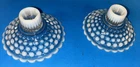 2 Vintage Anchor Hocking Opalescent Hobnail Moonstone candle holders