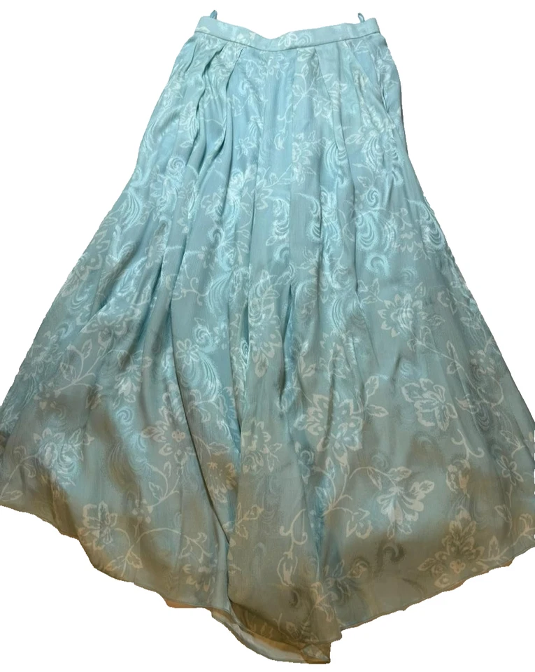 Nuevo con etiquetas Azul Claro Floral Gasa Pierna Ancha Cintura Alta Pantalones Fluidos Damas Talla 40 Foto 2 de 4