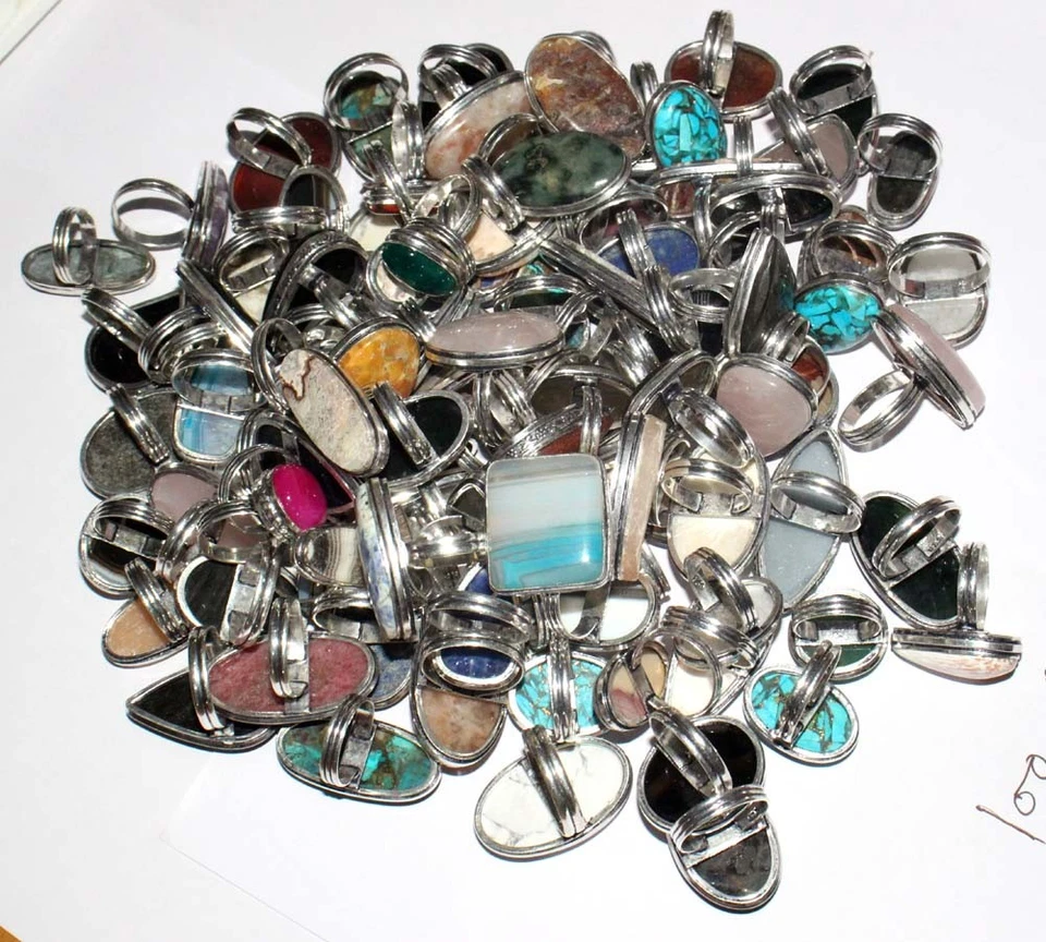 100件装戒指混合925镀银天然宝石混合设计美国5-12尺寸JW — 第 3/4 张图片