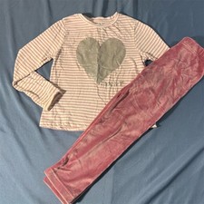 DKNY Girls' Pink Striped 2-piece Long Sleeve Set Size 4 Heart Theme