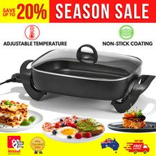 Large Capacity Non-Stick Electric Fry Pan Adjustable Cooker Deep Skillet Server