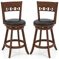2PCS 24.5" Counter Height Bar Chairs Swivel Bar Stools w/ Rubber Wood Frame