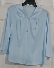 Vtg Vanity Fair Bed Jacket PJ Top Blue w/ Embroidered Neckline Women's sz M