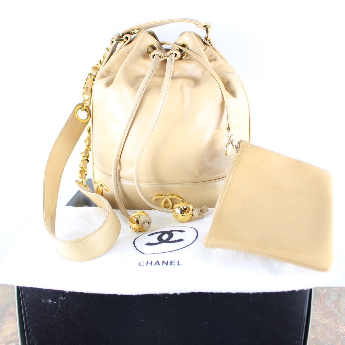 CHANEL LAMB SKIN TRIPLE COCO MARC LEATHER DRAWSTRING SHOULDER BAG CHANEL Triple