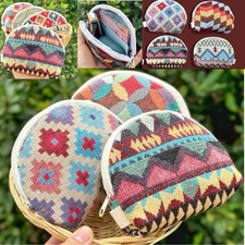 Elegant Woven Fabric Coin Purse Semi Round Mini Wallet Cards Key Lipstick 10 pcs