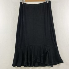 Womens Slinky Ruffle Hem Midi Skirt Black Stretch Whimsigoth Fairy Dark Romantic