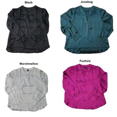 #ad Express Women#x27;s Satin Silky Smooth Crossover V Neck Long Sleeve Top $14.99