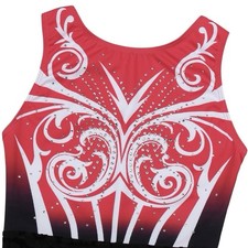 Girls Red and White Embellished Gymnastics Leotard 11-12Y