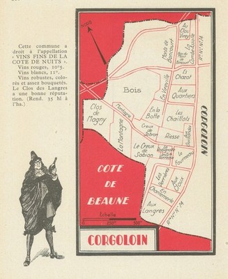 Corgoloin Wein Weinbergkarte - Côte de Nuits - Côte-d'Or - Burgund 1946