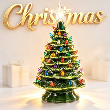 15" / 38cm Pre-Lit Ceramic Christmas Tree Hand-Painted Tabletop with Lights