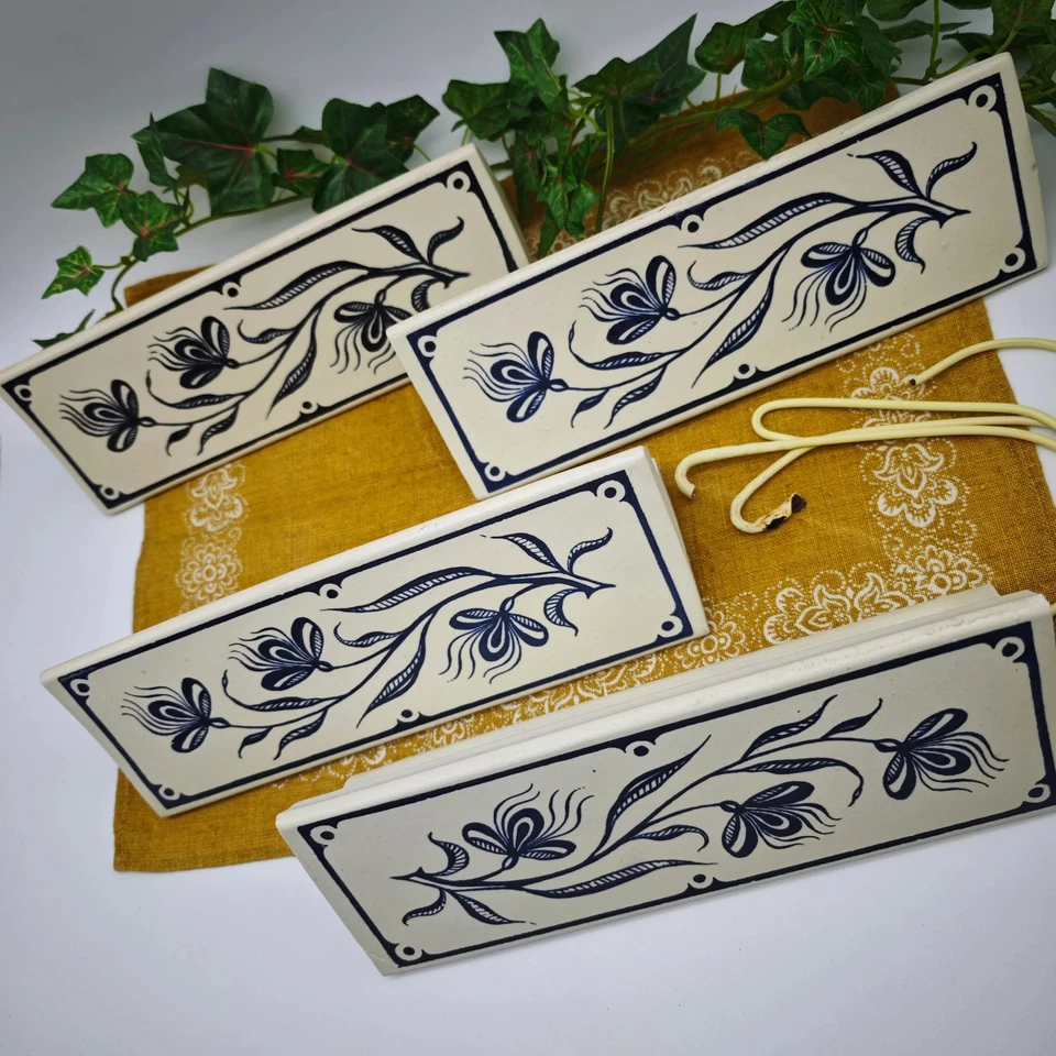 Bay Keramik 4x Set Luftbefeuchter Heizkörper Blau Weiß Blumenmotiv 60er WeeNTAGE - Bild 2 von 4