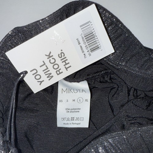 New $117 Mikuta The Glitter Skirt Women's Elastic Waist Size Large Black & Shiny - Picture 11 of 11